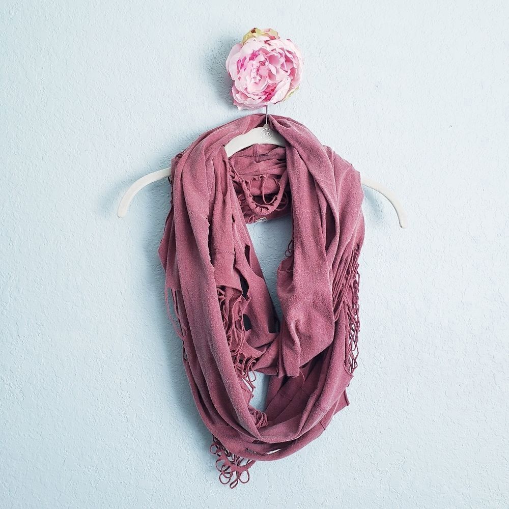 Free People Rose Mauve Distressed Infinity Scarf